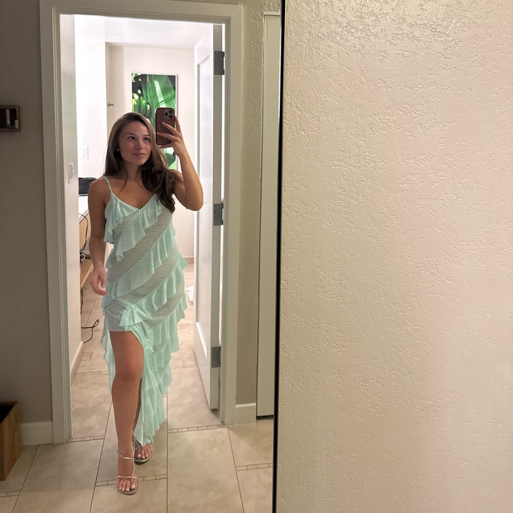 Pitusa Light Green Asymmetrical Ruffle Dress - Picture 3 of 3